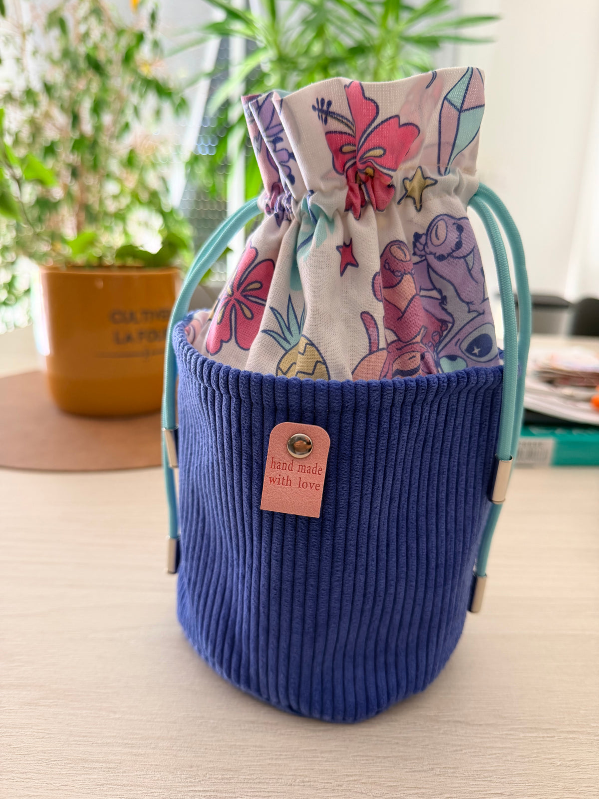 Pochon à Nouer Velours Côtelé Bleu Azur – Le Petit Atelier 27