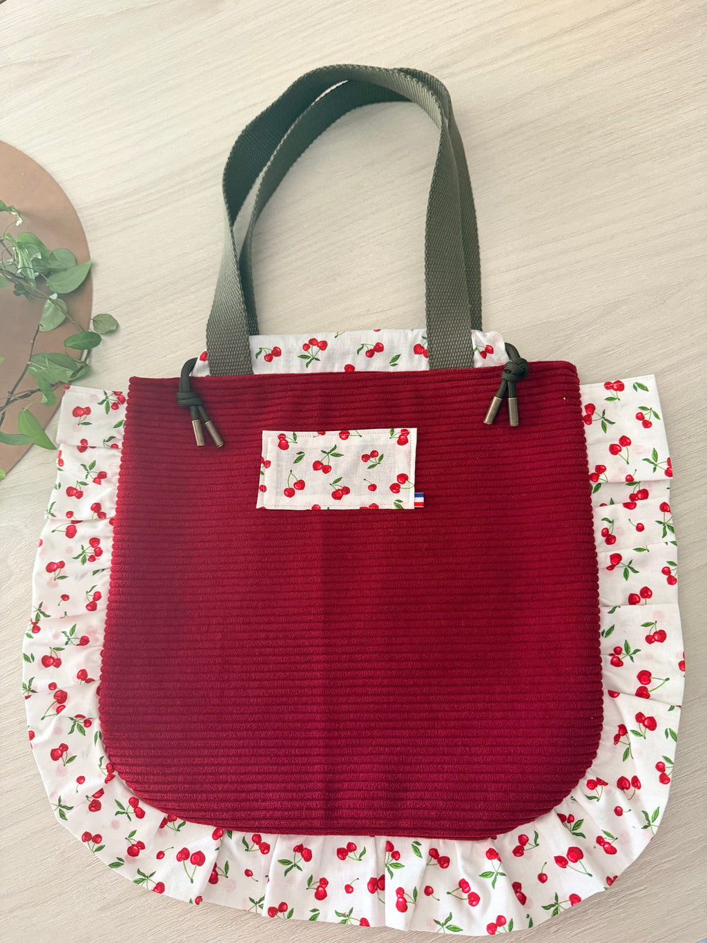 Sac Totebag Cerise – Bordeaux & Coton Fleuri