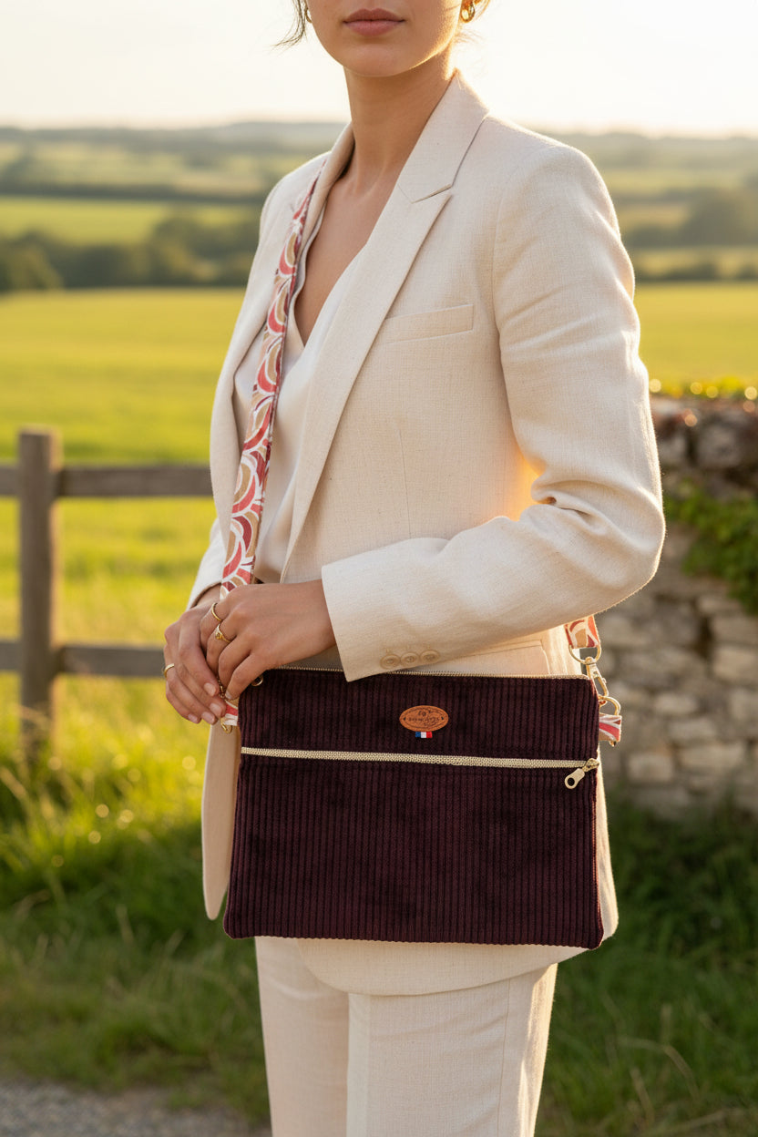 Petit Sac à Bandoulière en Velours Côtelé – Poche Zippée, Bandoulière Interchangeable | Le Petit Atelier 27