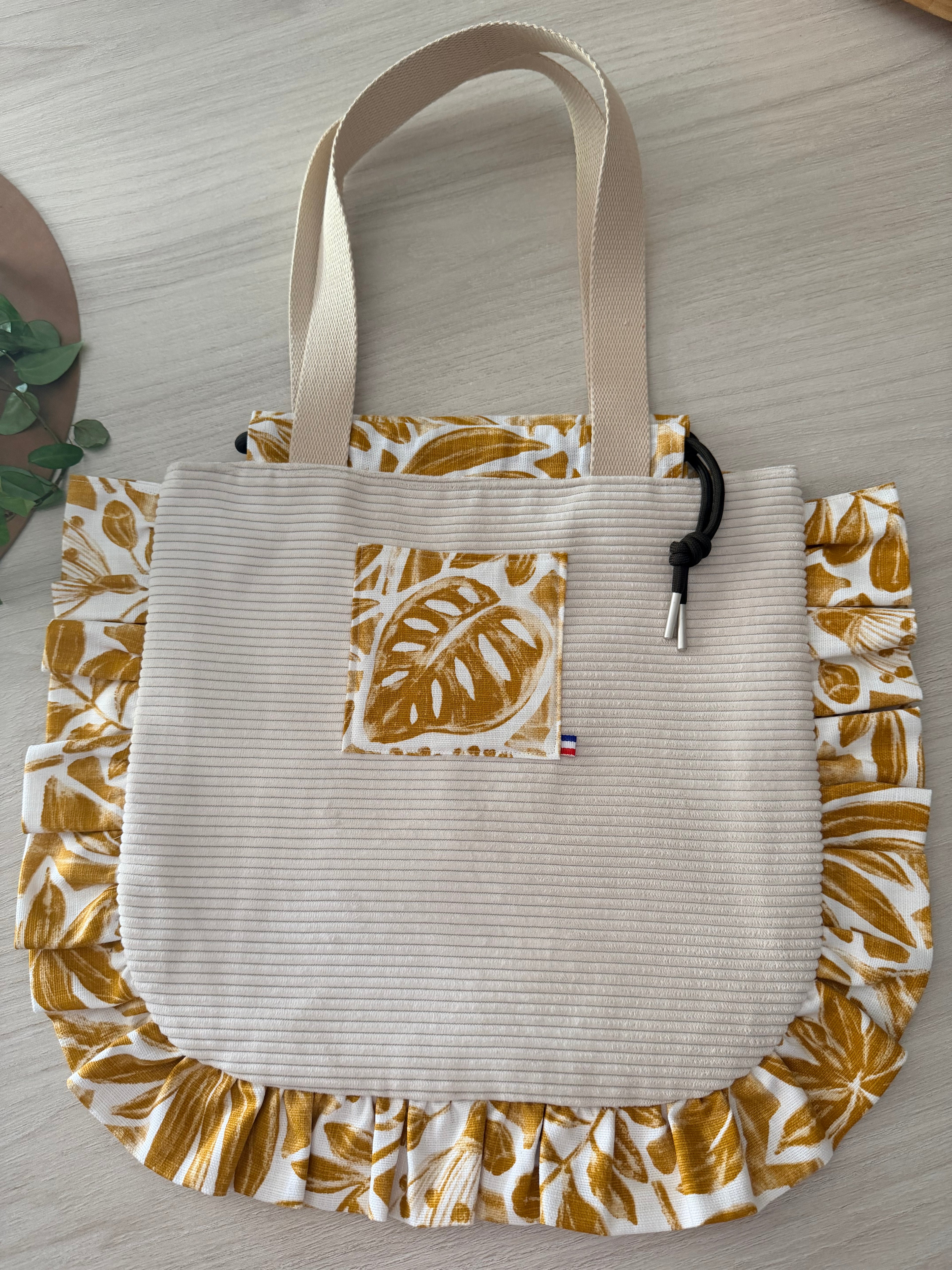 Sac Totebag Monstera – Écru & Feuilles Dorées