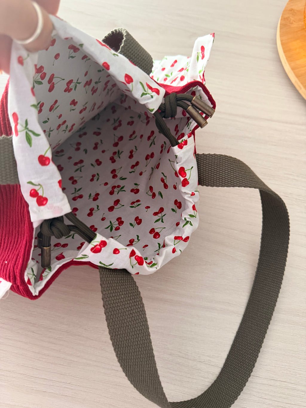 Sac Totebag Cerise – Bordeaux & Coton Fleuri