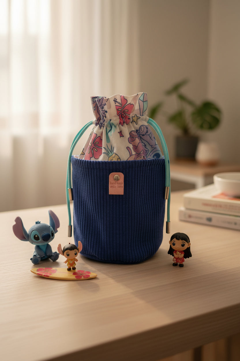 Pochon à Nouer Velours Côtelé Bleu Azur – Le Petit Atelier 27