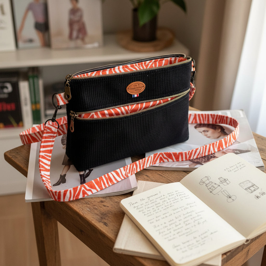 Petit Sac à Bandoulière en Velours Côtelé – Poche Zippée, Bandoulière Interchangeable | Le Petit Atelier 27