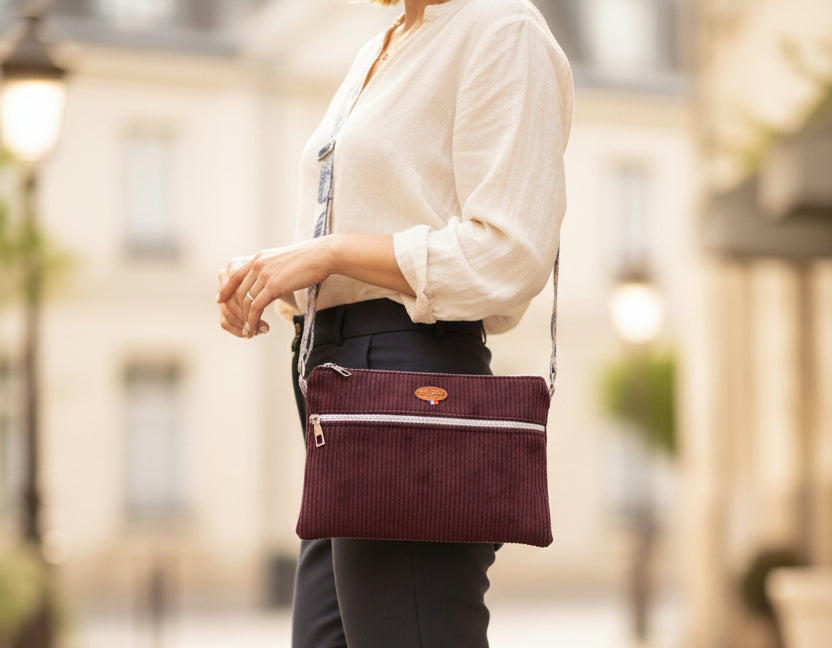 Petit Sac à Bandoulière en Velours Côtelé – Poche Zippée, Bandoulière Interchangeable | Le Petit Atelier 27
