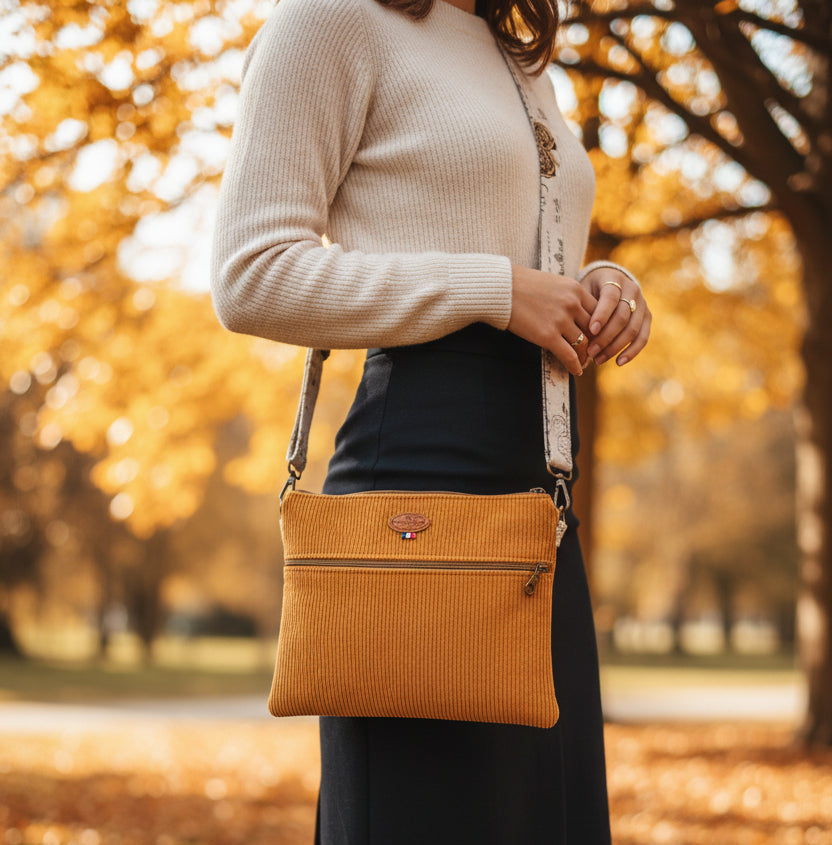 Petit Sac à Bandoulière en Velours Côtelé – Poche Zippée, Bandoulière Interchangeable | Le Petit Atelier 27