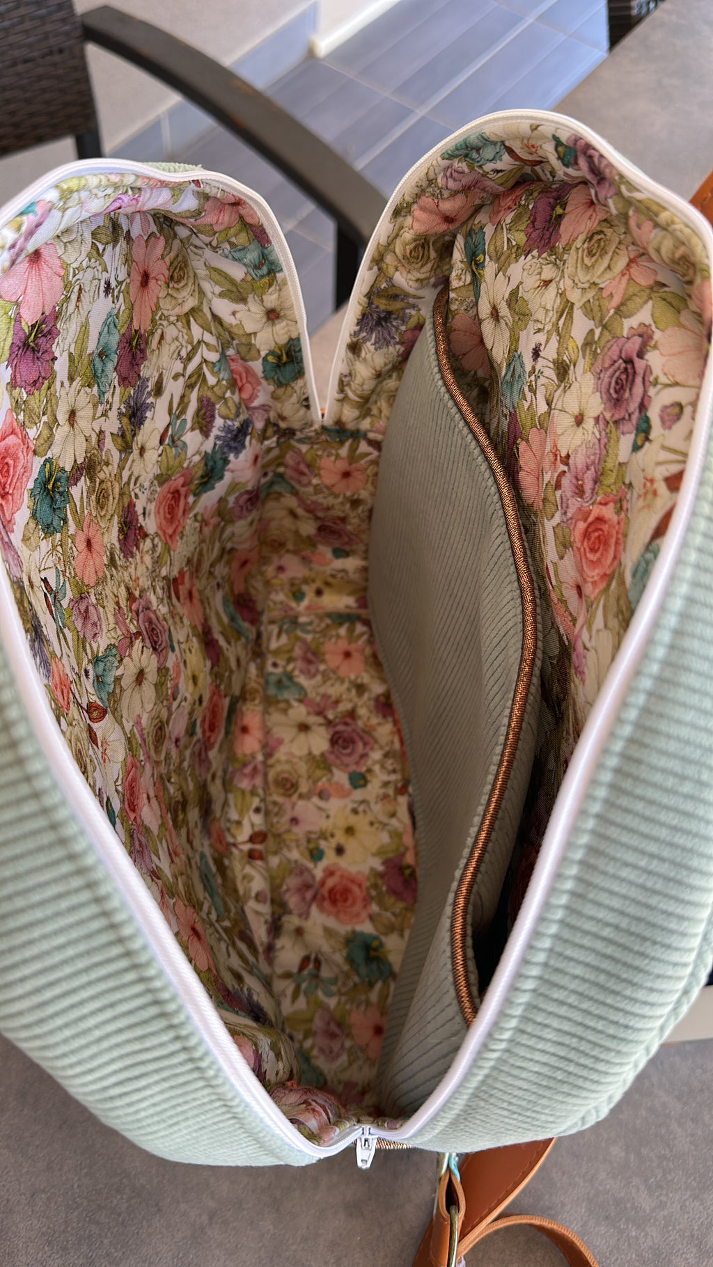 Sac à Dos Adulte Velours Côtelé & Tissu Liberty – Bretelles Simili Cuir | Le Petit Atelier 27