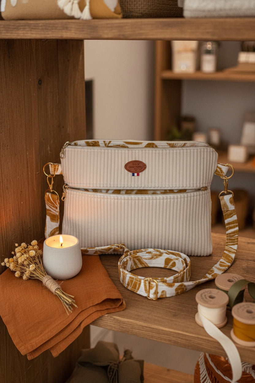 Petit Sac à Bandoulière en Velours Côtelé – Poche Zippée, Bandoulière Interchangeable | Le Petit Atelier 27