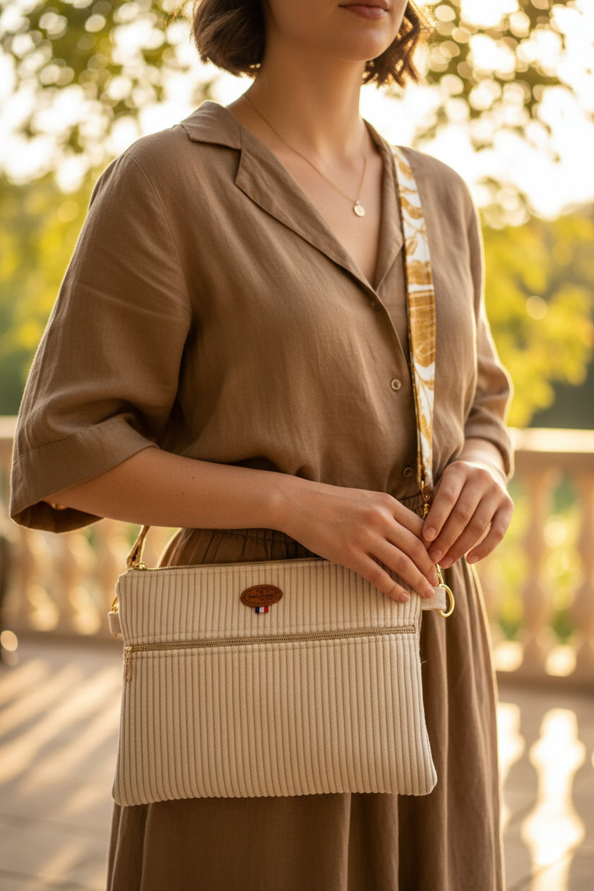 Petit Sac à Bandoulière en Velours Côtelé – Poche Zippée, Bandoulière Interchangeable | Le Petit Atelier 27