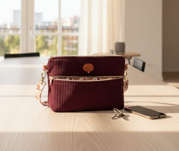 Petit Sac à Bandoulière en Velours Côtelé – Poche Zippée, Bandoulière Interchangeable | Le Petit Atelier 27