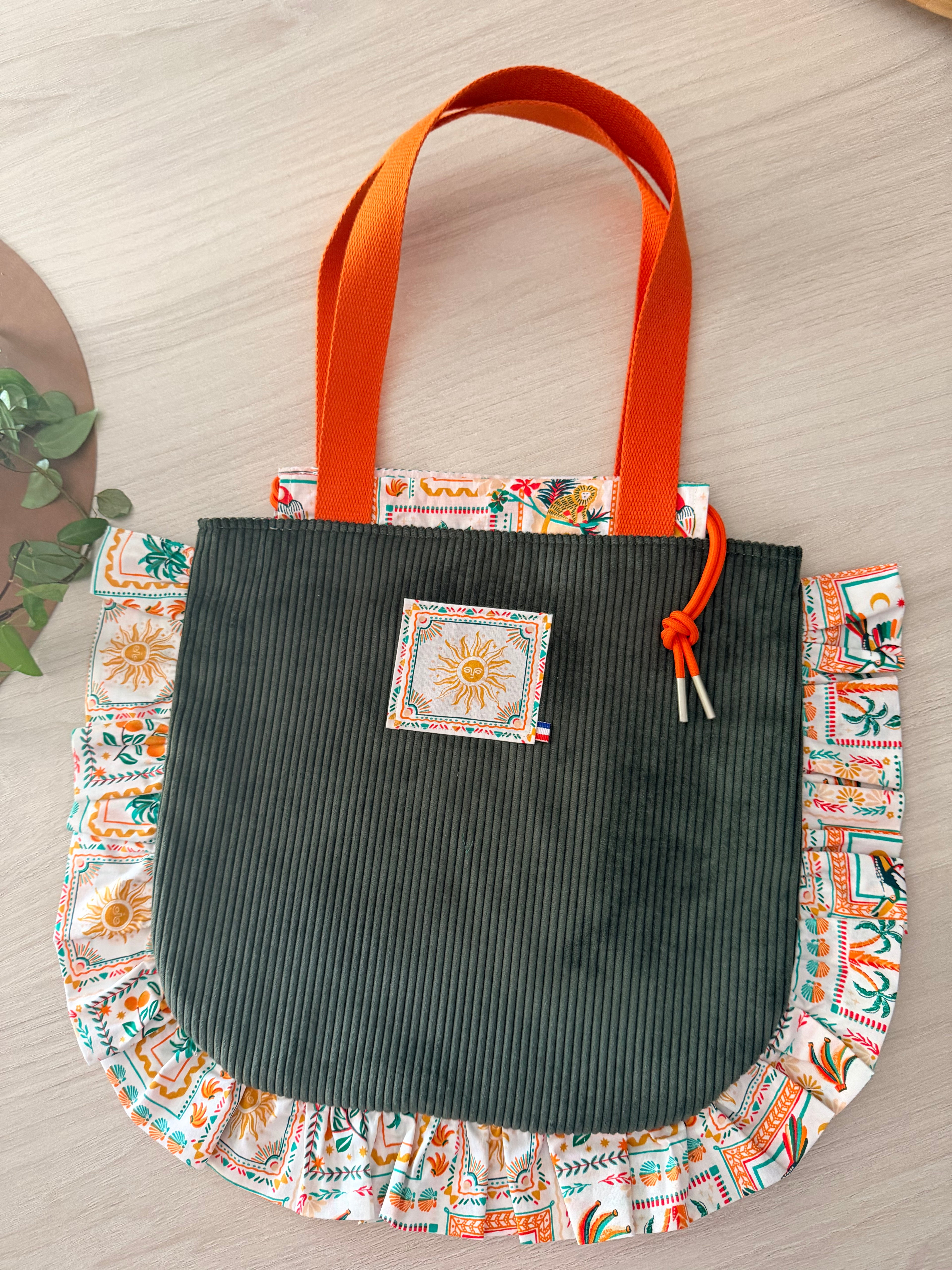 Sac Totebag Soleil – Kaki & Imprimé Aztèque