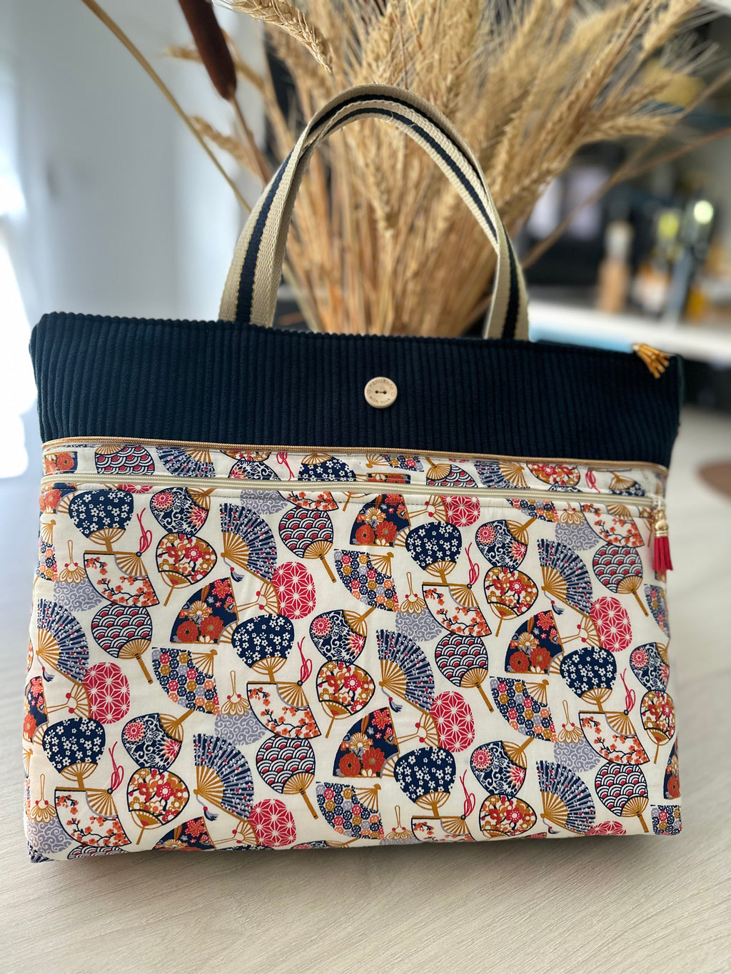 Sacoche Ordinateur Bleu Marine – Tissu Japonais & Bandoulière, Sur Mesure | Le Petit Atelier 27