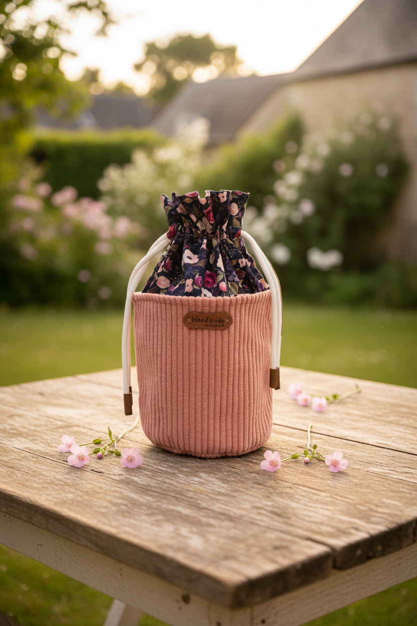 Pochon à Nouer Velours Côtelé Rose Pâle 2 – Le Petit Atelier 27