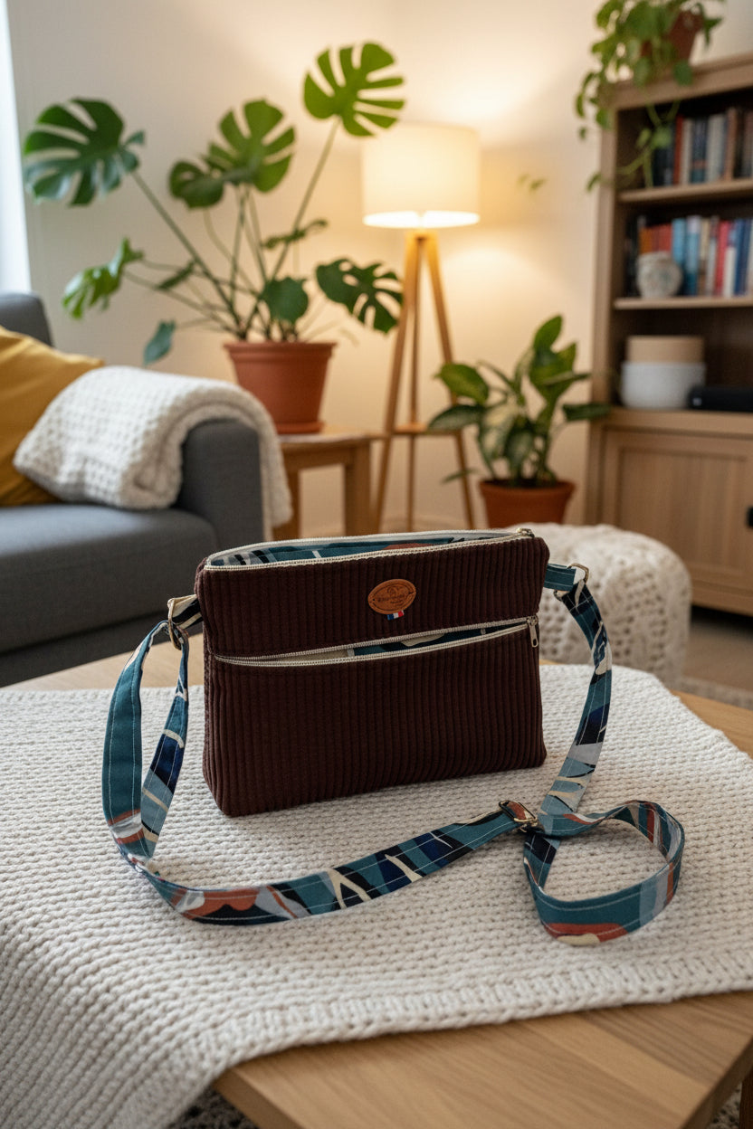 Petit Sac à Bandoulière en Velours Côtelé – Poche Zippée, Bandoulière Interchangeable | Le Petit Atelier 27
