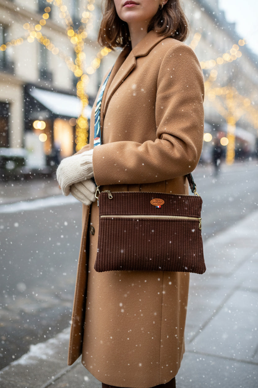 Petit Sac à Bandoulière en Velours Côtelé – Poche Zippée, Bandoulière Interchangeable | Le Petit Atelier 27