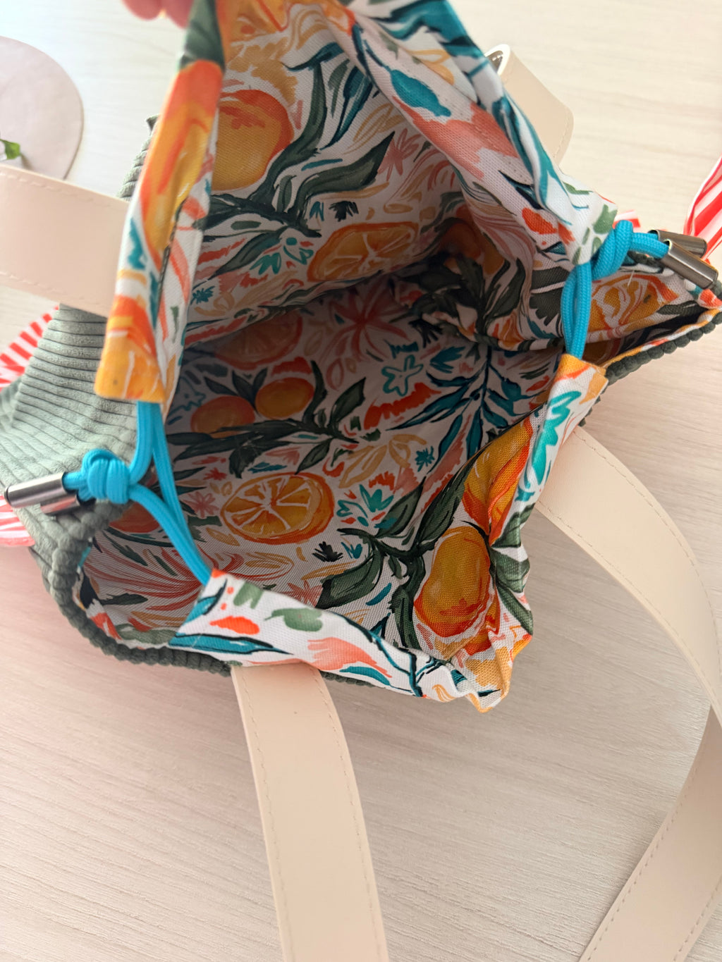 Sac Totebag Orange – Kaki & Rayures Rouges