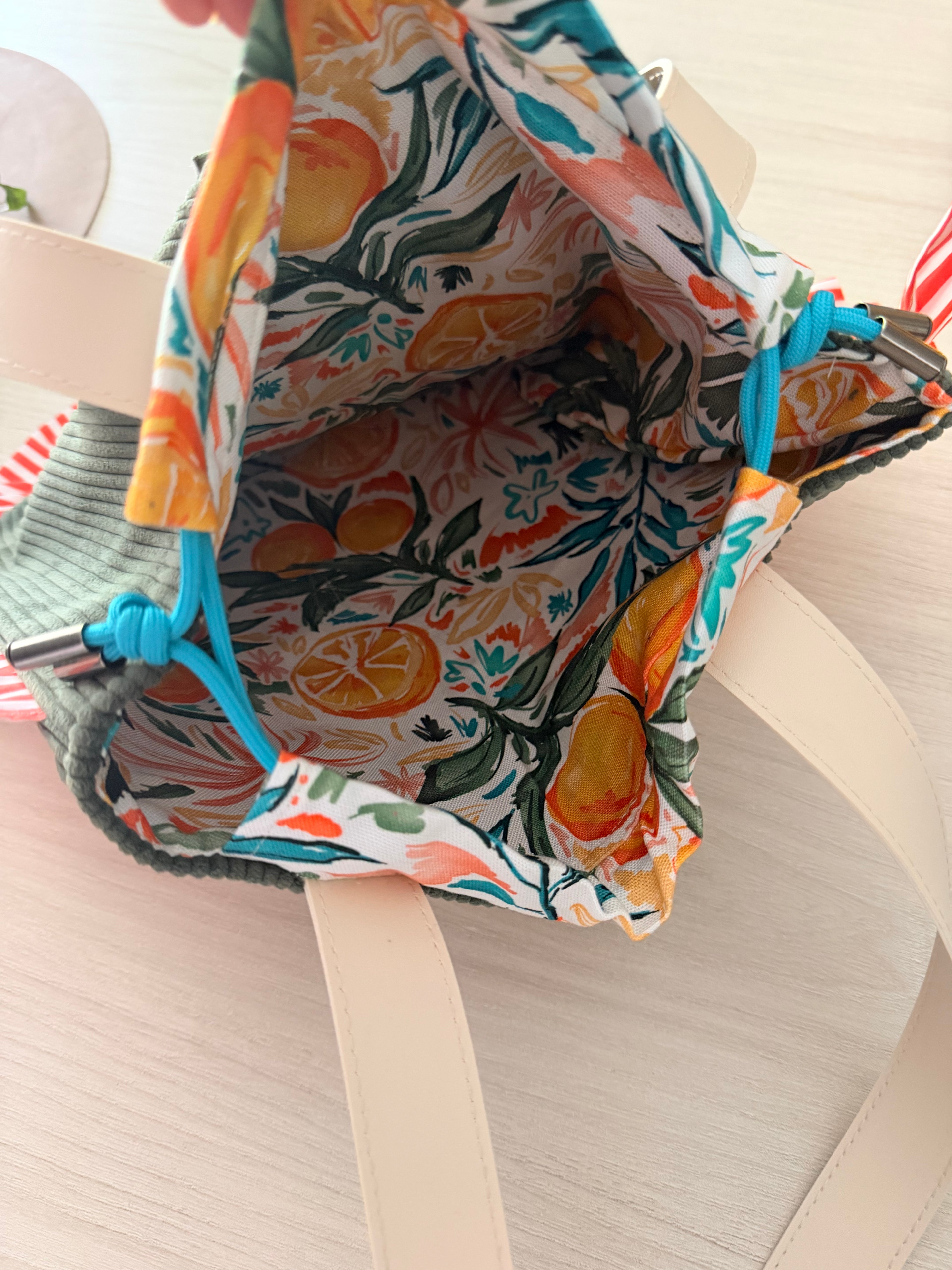 Sac Totebag Orange – Kaki & Rayures Rouges