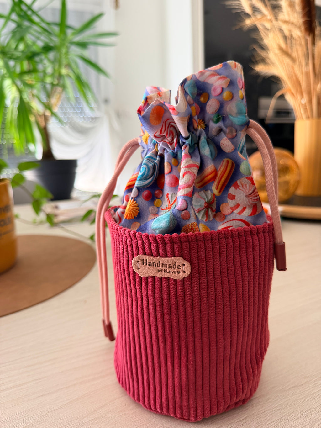 Pochon à Nouer Velours Côtelé Rose Fuchsia – Le Petit Atelier 27