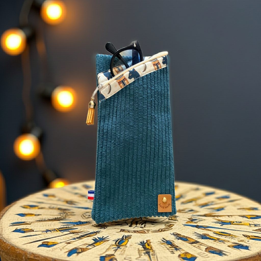 Étui à lunettes Velours Côtelé Bleu Canard – Le Petit Atelier 27