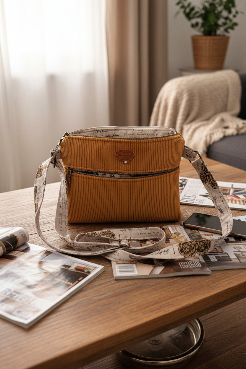 Petit Sac à Bandoulière en Velours Côtelé – Poche Zippée, Bandoulière Interchangeable | Le Petit Atelier 27