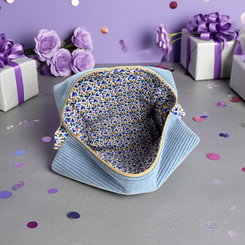 Grande trousse de toilette Velours Côtelé Bleu Azur – Le Petit Atelier 27
