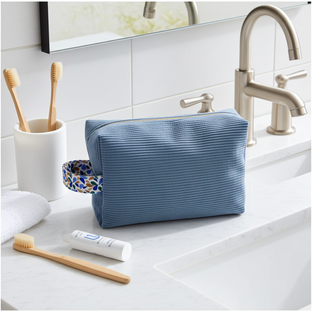 Grande trousse de toilette Velours Côtelé Bleu Azur – Le Petit Atelier 27