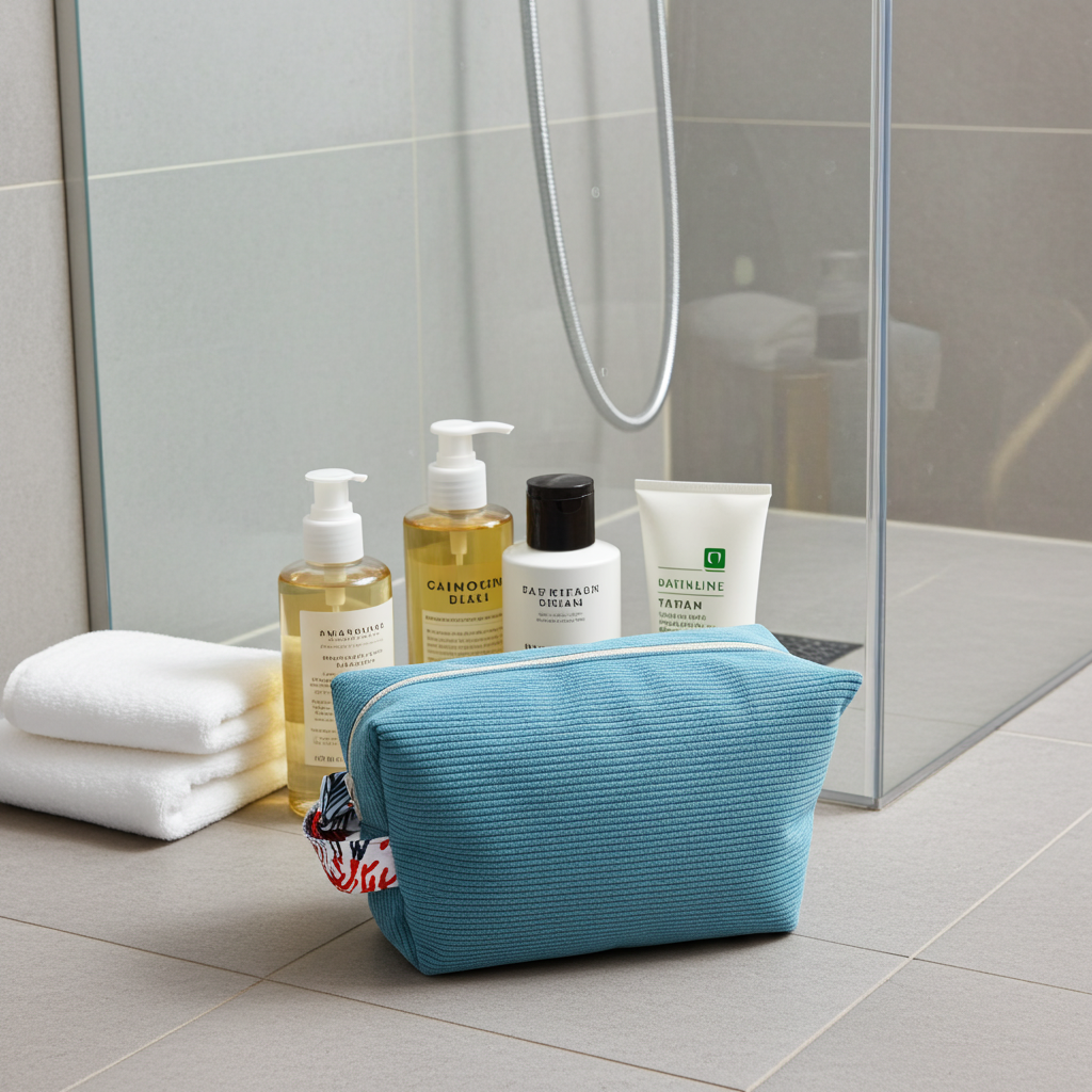 Grande trousse de toilette Velours Côtelé Bleu Canard – Le Petit Atelier 27