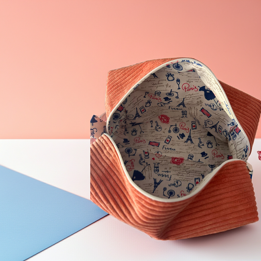 Grande trousse de toilette Velours Côtelé Corail – Le Petit Atelier 27