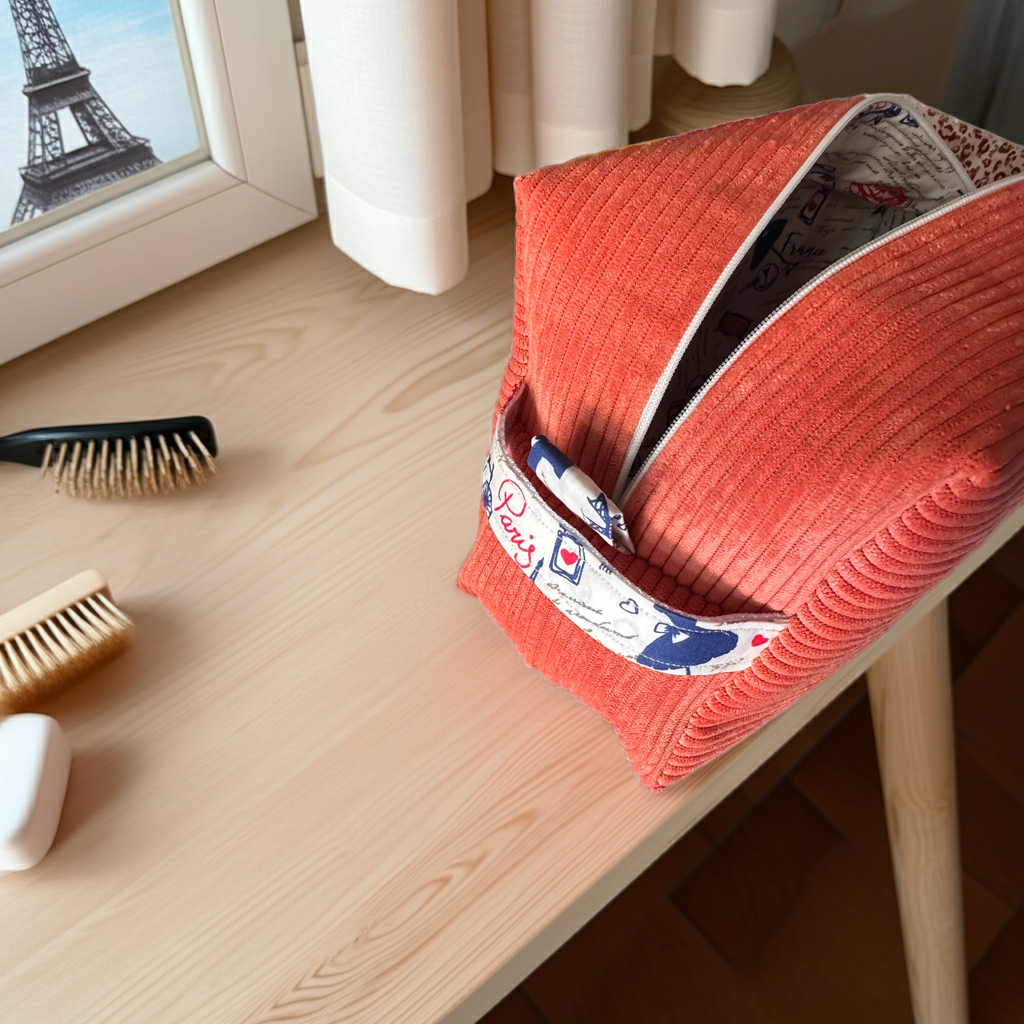 Grande trousse de toilette Velours Côtelé Corail – Le Petit Atelier 27