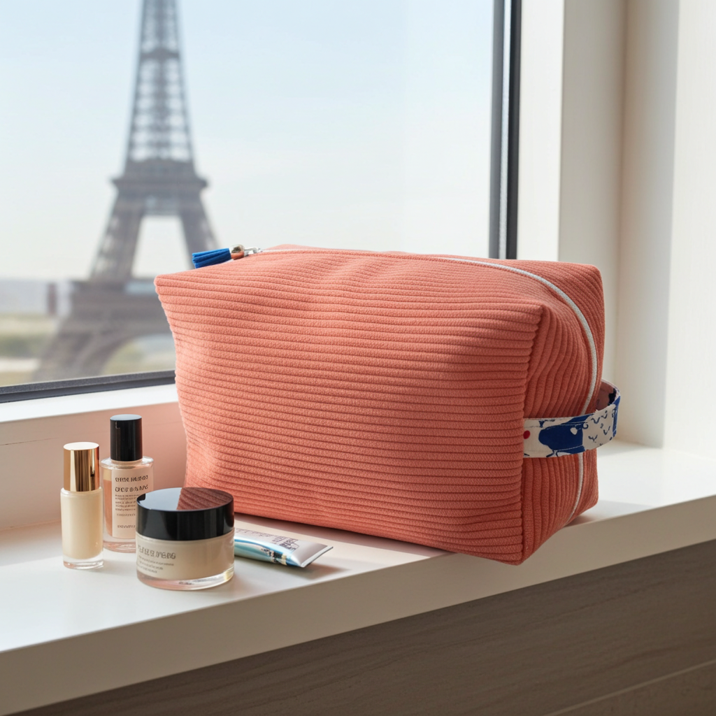 Grande trousse de toilette Velours Côtelé Corail – Le Petit Atelier 27