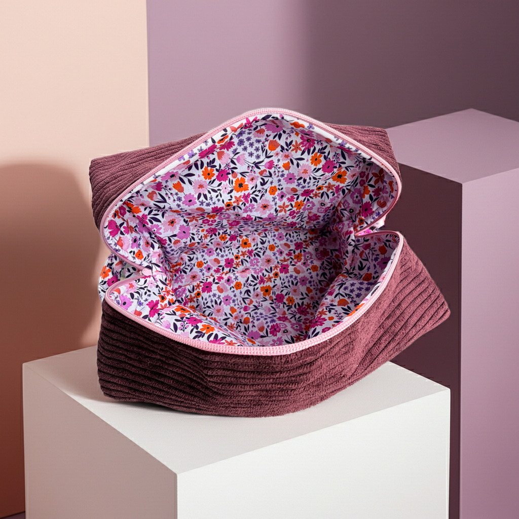 Grande trousse de toilette Velours Côtelé Prune – Le Petit Atelier 27