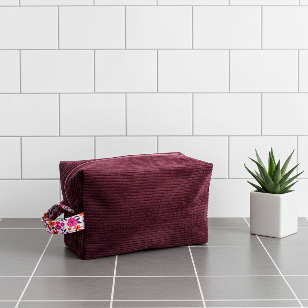 Grande trousse de toilette Velours Côtelé Prune – Le Petit Atelier 27