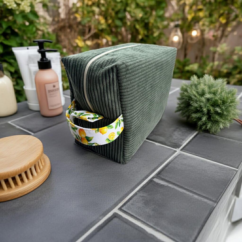 Grande trousse de toilette Velours Côtelé Vert Kaki – Le Petit Atelier 27