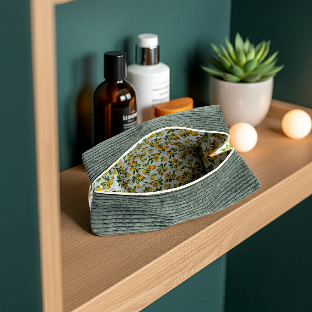 Grande trousse de toilette Velours Côtelé Vert Kaki – Le Petit Atelier 27