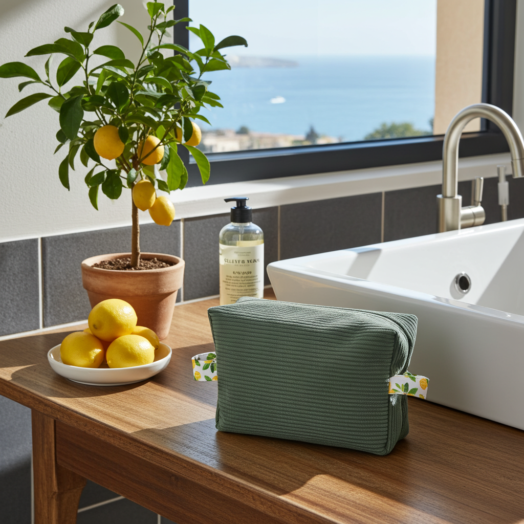 Grande trousse de toilette Velours Côtelé Vert Kaki – Le Petit Atelier 27
