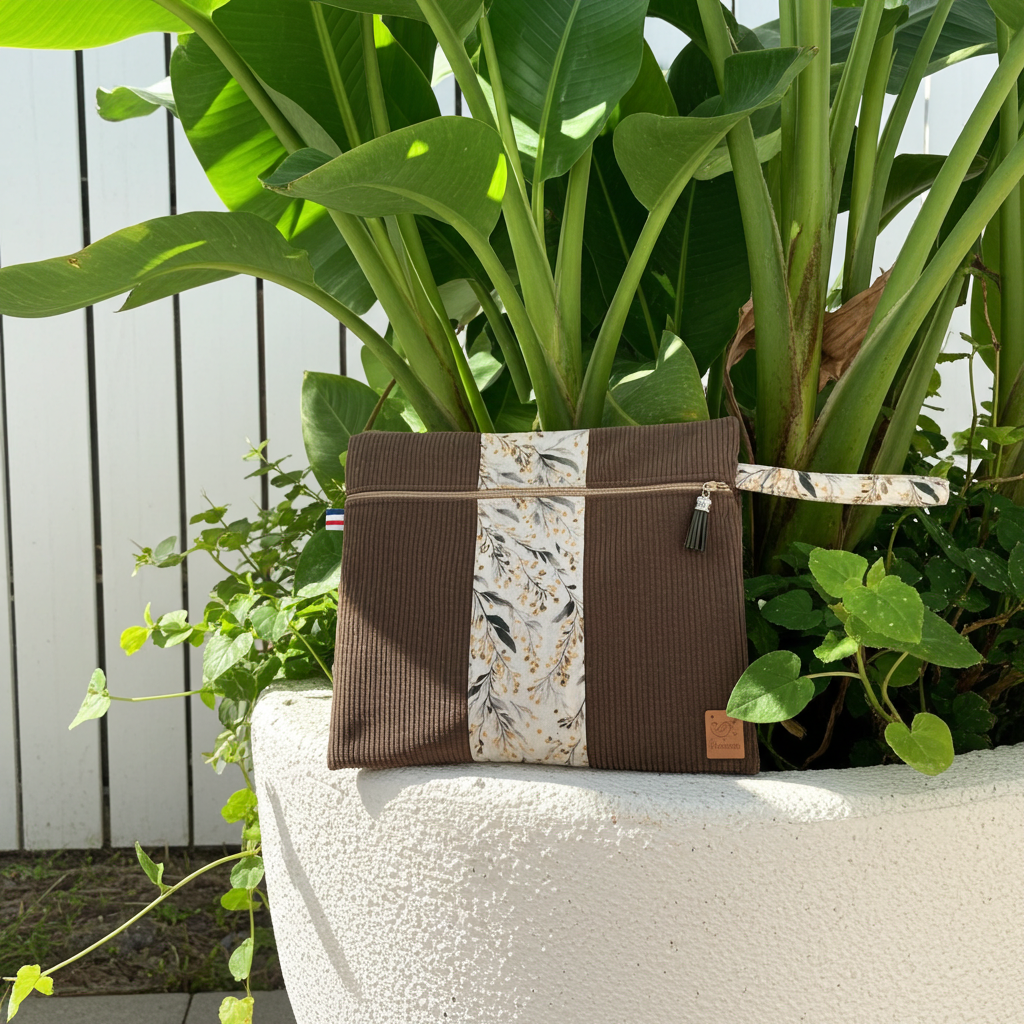 Pochette Plate Velours Côtelé Taupe & Branchages Dorés – Le Petit Atelier 27