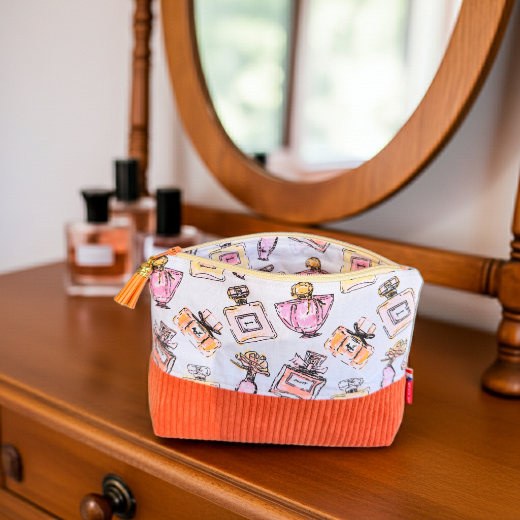 Pochette "Zippée haute" Velours Côtelé Corail – Le Petit Atelier 27