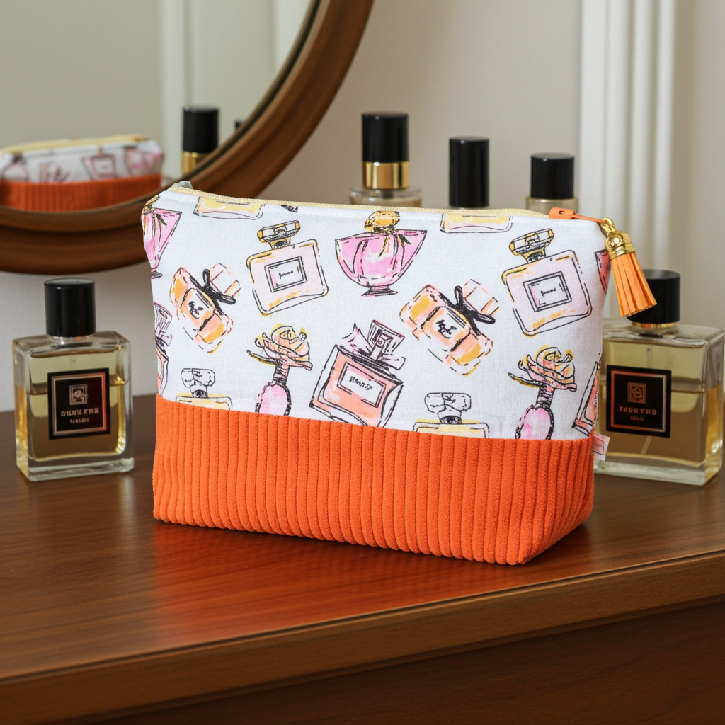 Pochette "Zippée haute" Velours Côtelé Corail – Le Petit Atelier 27