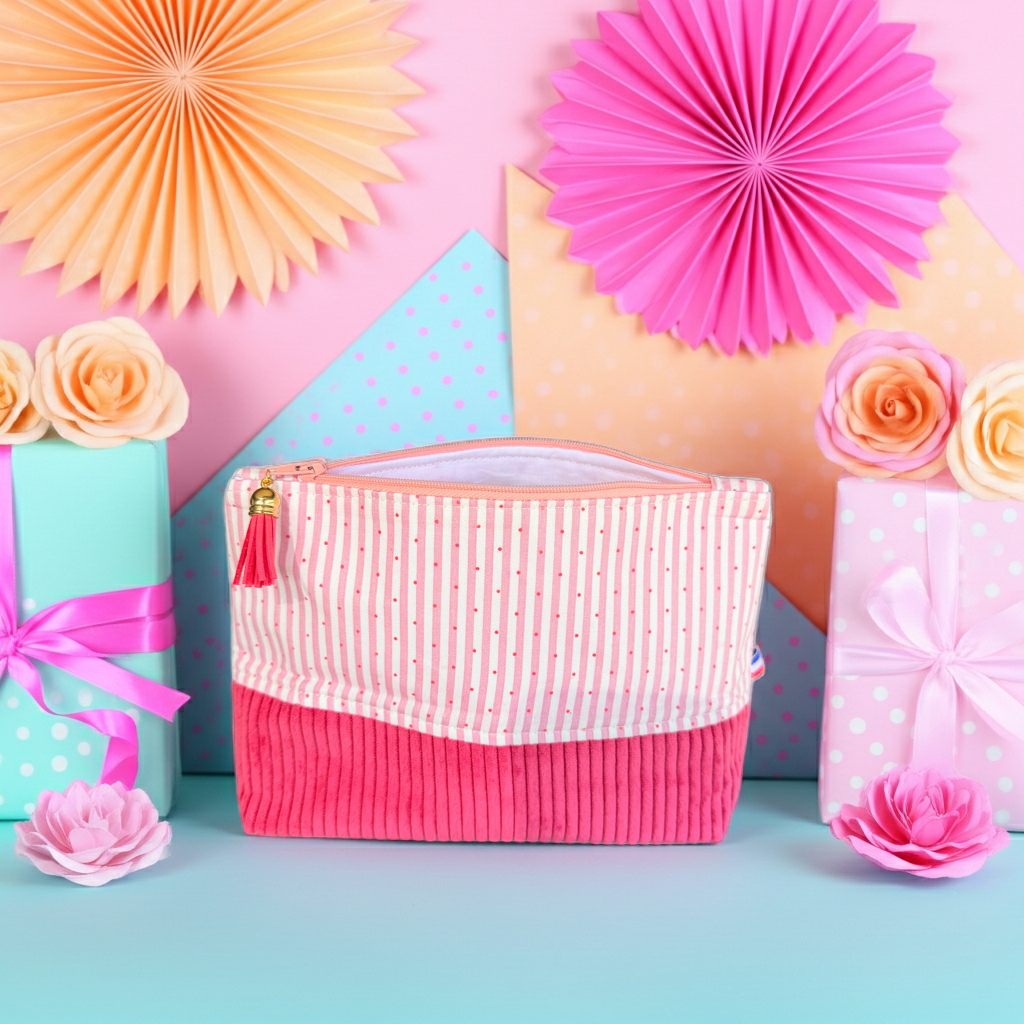 Pochette "Zippée haute" Velours Côtelé Fuchsia – Le Petit Atelier 27