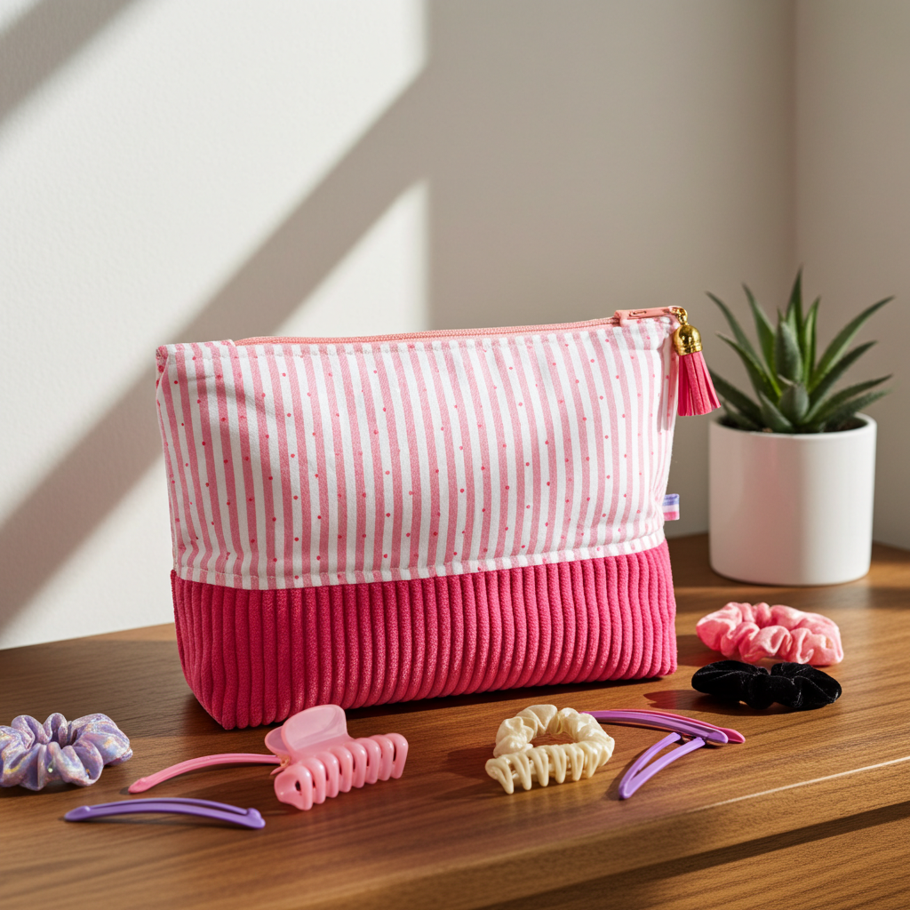 Pochette "Zippée haute" Velours Côtelé Fuchsia – Le Petit Atelier 27