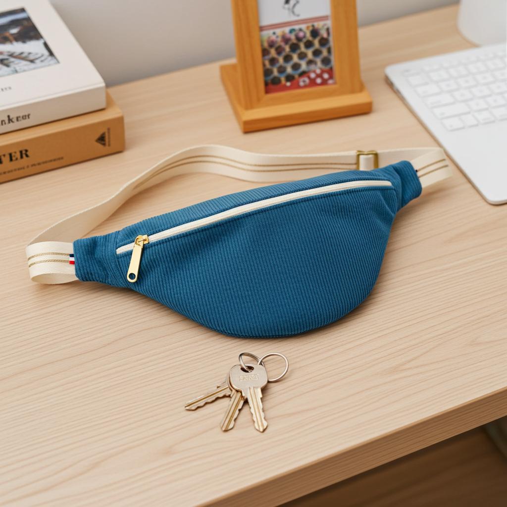 Sac Banane Velours Côtelé Bleu Canard – Le Petit Atelier 27