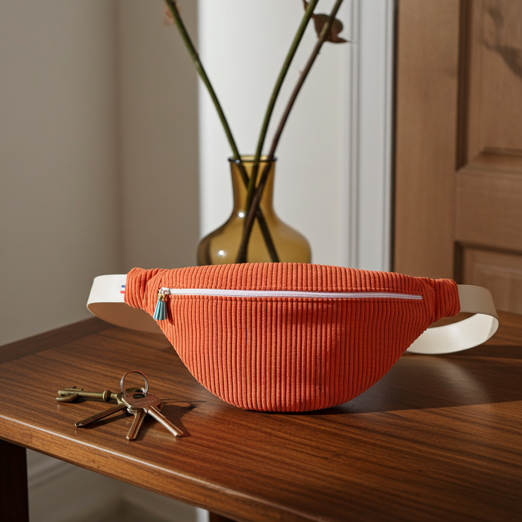 Sac Banane Velours Côtelé Orange Corail – Le Petit Atelier 27