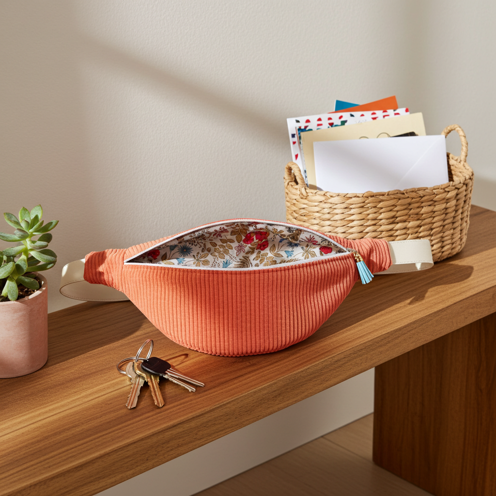 Sac Banane Velours Côtelé Orange Corail – Le Petit Atelier 27