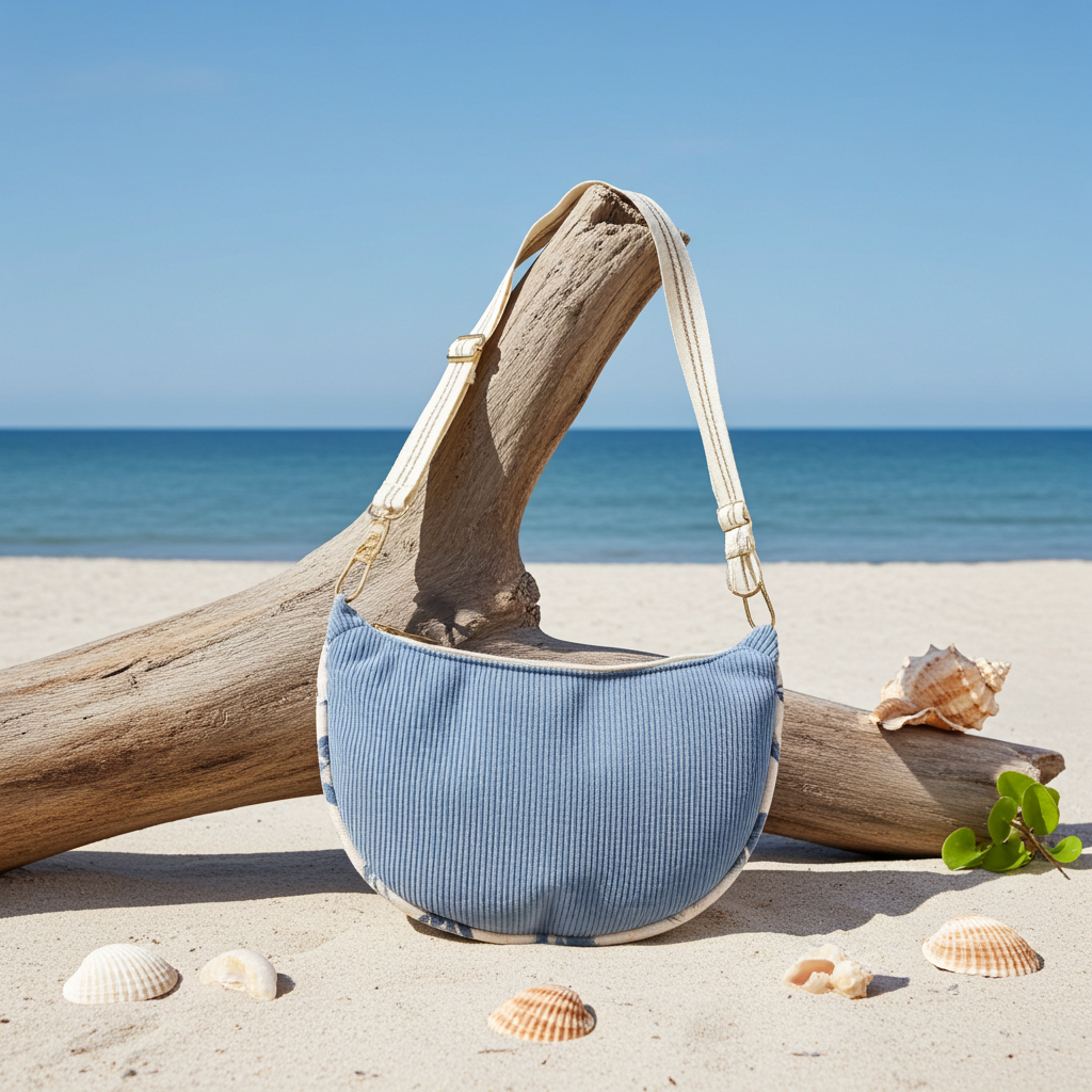Sac Demi-Lune Velours Côtelé Bleu Ciel – Le Petit Atelier 27