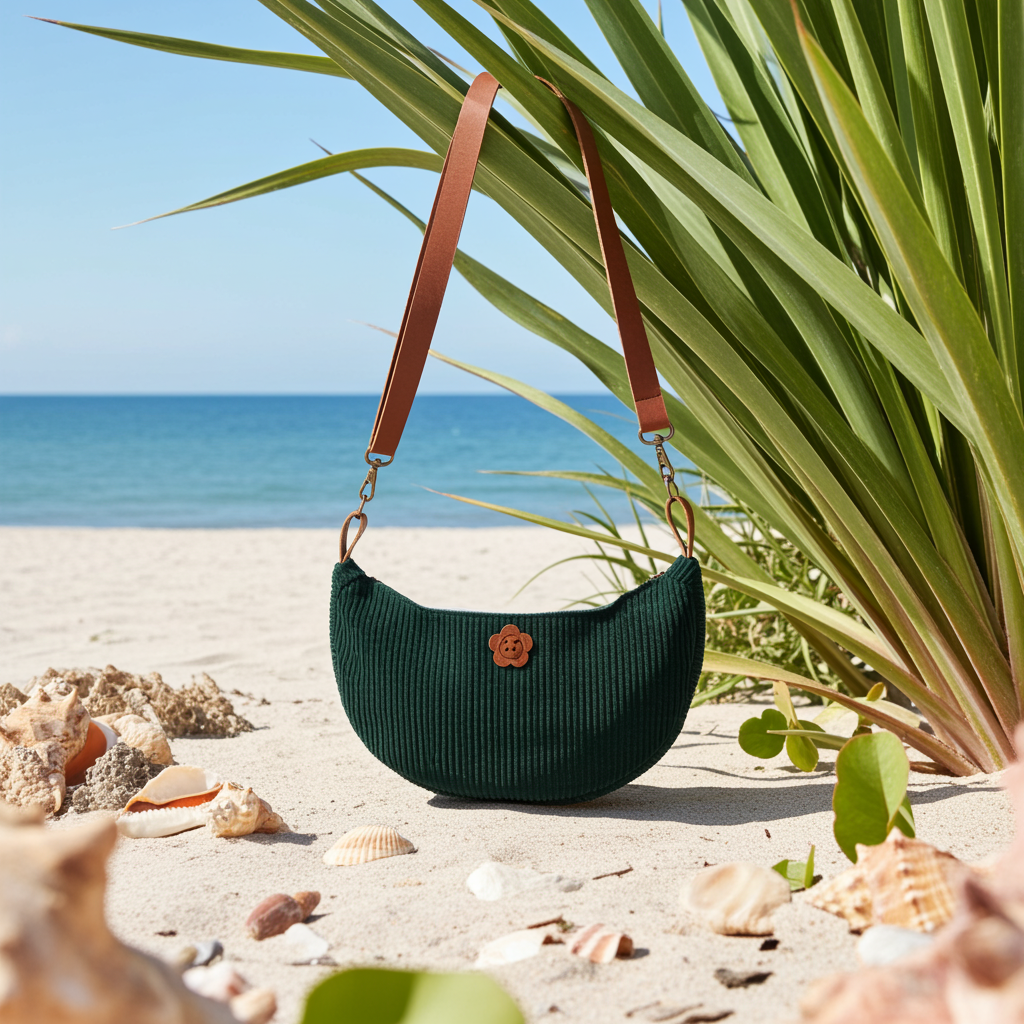 Sac Demi-Lune Velours Côtelé Vert Sapin – Le Petit Atelier 27