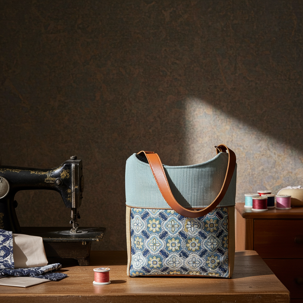 Sac Seau Velours Côtelé Vert Amande & Simili Cuir Jaune Clair Carreau de Ciment – Le Petit Atelier 27