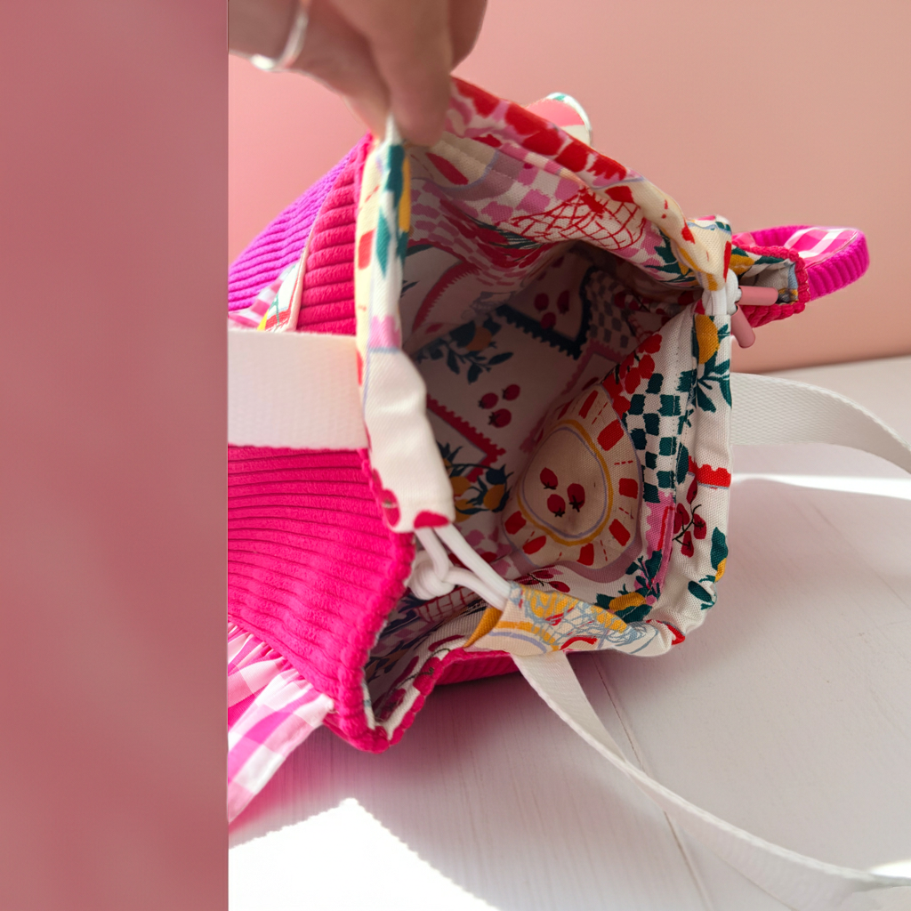 Sac Totebag Velours Côtelé Cerise Framboise & Vichy Rose – Le Petit Atelier 27