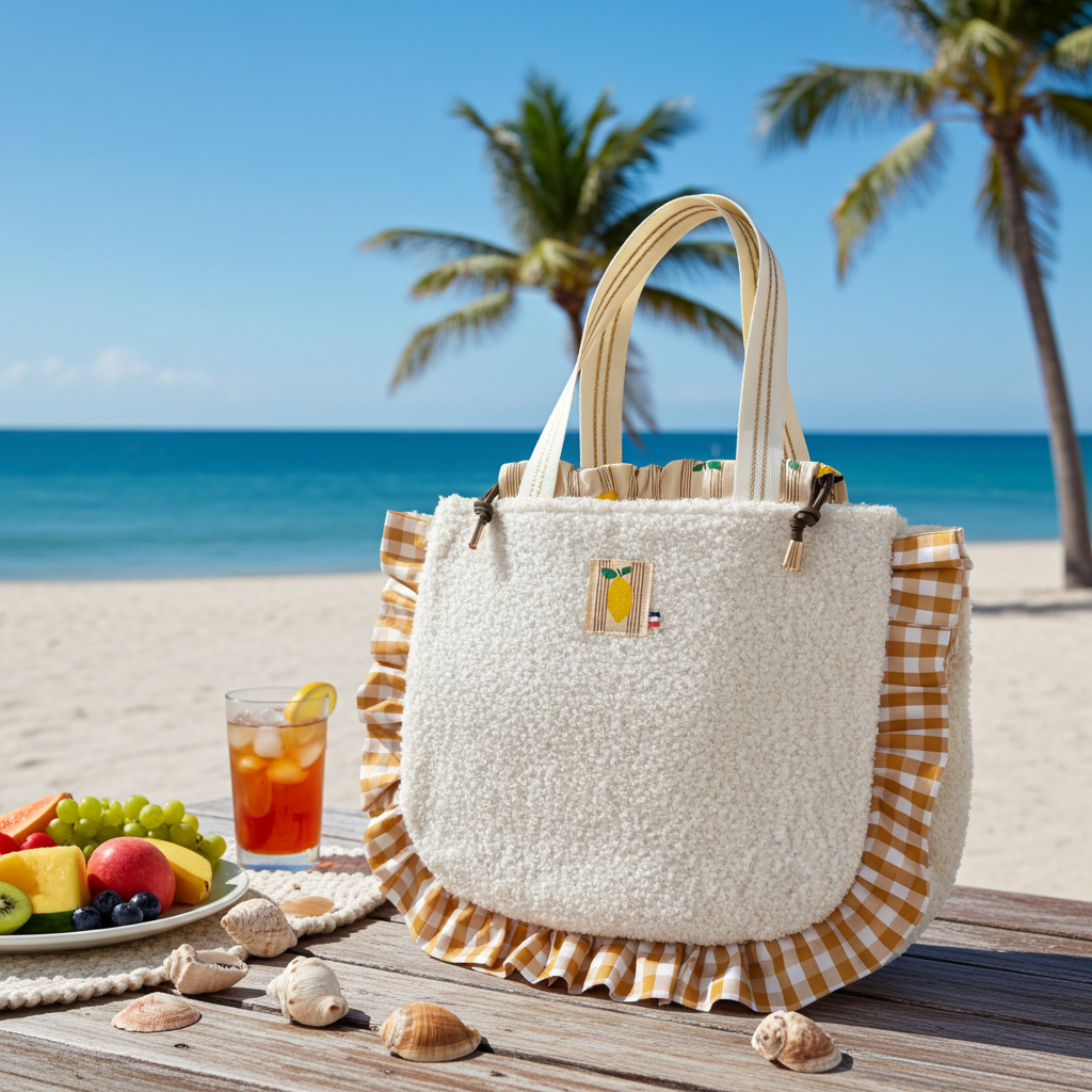 Sac Totebag Velours Côtelé Citron Blanc & Vichy Miel – Le Petit Atelier 27