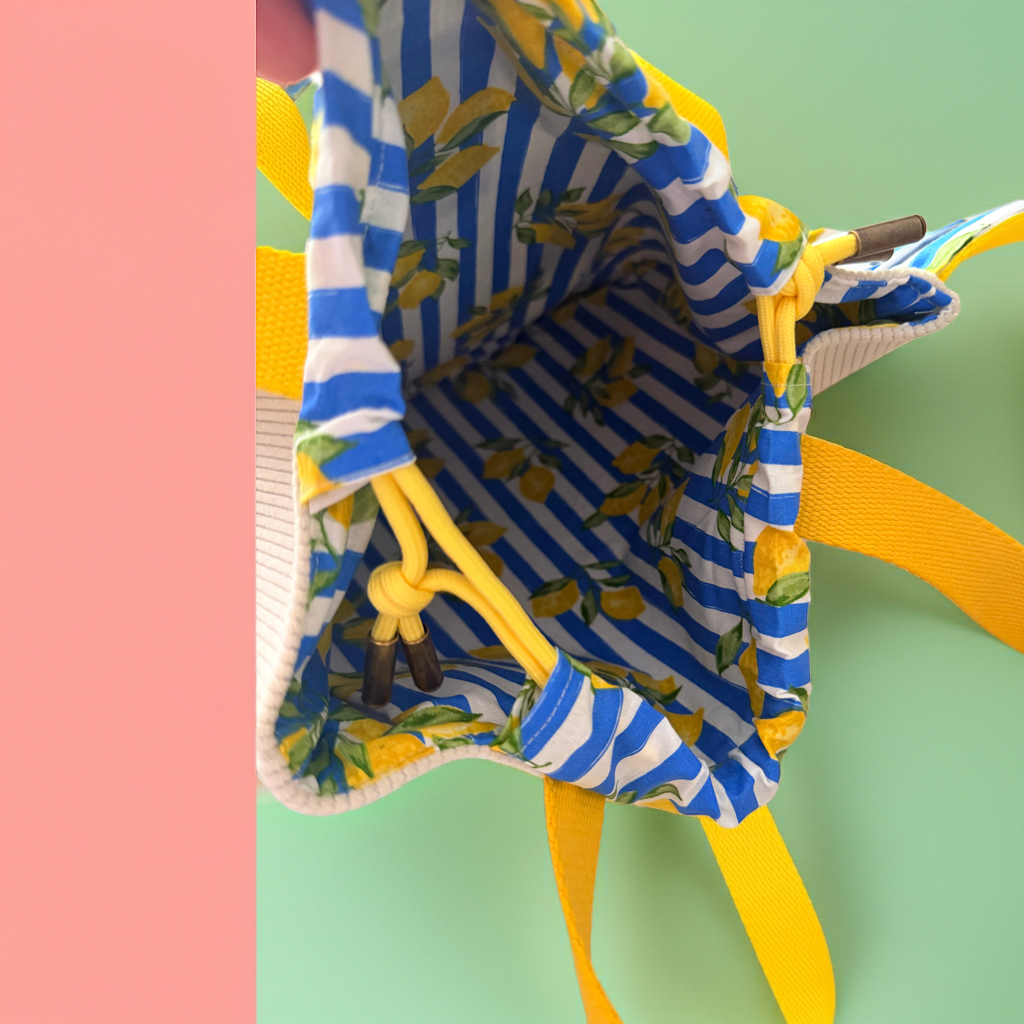 Sac Totebag Velours Côtelé Citronnade Beige & Rayures Bleues – Le Petit Atelier 27