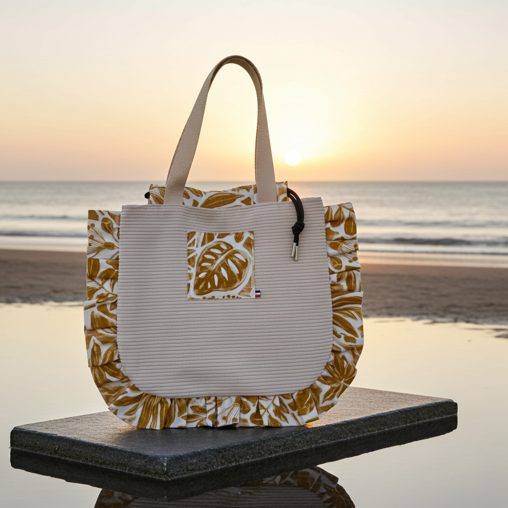 Sac Totebag Velours Côtelé Monstera Écru & Feuilles Dorées – Le Petit Atelier 27