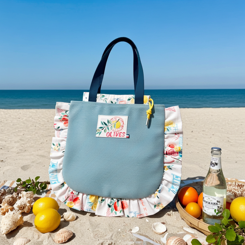 Sac Totebag Velours Côtelé Olives Bleu Sauge & Provence – Le Petit Atelier 27